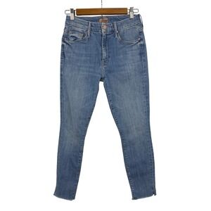 MOTHER The Looker Snippet Jeans in Beginner's Luck Frayed Hem Blue Wash Size 27